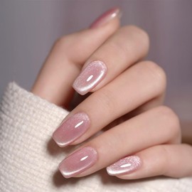 Cat Eye Press on Nails Short - Fake Nails with Glue, Glossy & Durable False Nails Kit, Square Fake Nails for Women, 24PCS Long Lasting Square False Manicure