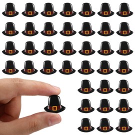 Cinnvoice 60 Pcs Thanksgiving Mini Pilgrim Hat Miniature Decor Flatback Resin for Crafts Fall Bowl Filler Autumn Tablescape Centerpiece for DIY Craft Embellishment Hairpin Table Decoration