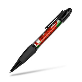 1x Black Ballpoint Pen (Photo Insert) - Distressed Wales Welsh Dragon Flag - Soft Feel Finger Grip #56016
