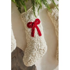 Anthropologie Chunky Knit Wool RED BOW Christmas Icon Stocking Handmade Nepal