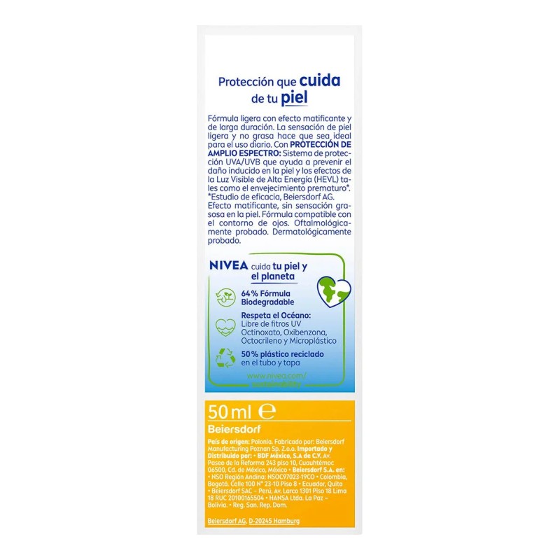 Protector Solar Facial Nivea Sun Control Brillo Tono Claro Cobertura