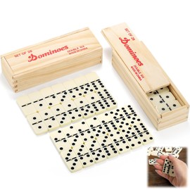 Noamus 56 PCS Dominoes Set for Adults, Professional Domino Tiles with Spinner, Double 6 in 2 Portable Wooden Case, 28 Tiles Domino Travel Set for Family Numbers Table Board Games, 2-8 Players