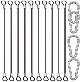 CKANDAY 10 Pack 20 Inch(50cm) Stainless Steel Tethers with 4 Pcs Spring Snap Hook Clips, Steel Wire Cable with Loops Vinyl Cover Coated Short Rope Lanyard Lock Tether Chains, Black