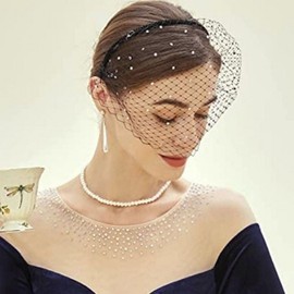 Self-Wedding Modern Face Veil Headband Mesh Hairband Black/Cubic Type