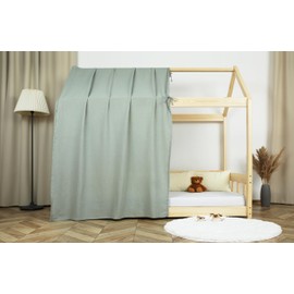 Lovely Hippo House Bed Canopy - 100% Cotton Bed Canopy House Bed Made of Muslin - Bed Curtain Children's Bed - Canopy Bed Curtains 80 x 160 and 90 x 200 cm (Eucalyptus/Gold + Storage Bag, 120 x 370
