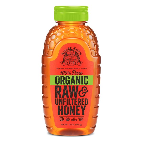 Nature Nate’s USDA Certified Organic, Raw & Unfiltered Honey; 16oz. Squeeze Bottle; Straight from the Hive