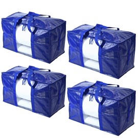 NdtPanopsia Heavy Duty Extra Large Moving Bags - 4 Pack Storage Totes with Zipper & Reinforced Handles, Plastic Storage Bag for Clothes, Comforters & Blankets, Packing Bags for Moving Essentials