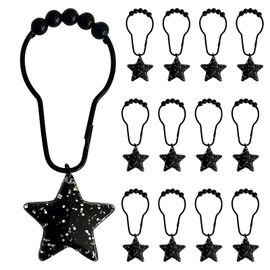 Resin Shower Curtain Hooks 12 Pcs, Rust Proof Shower Curtain Rings for Bathroom, Metal Decorative Shower Curtain Hangers Bathroom Accessories (Black)