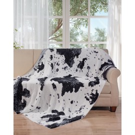 blunique Cow Print Blanket, Super Soft Throw Blanket for Couch or Bed, Lightweight Cozy Stylish Home Decor, Giftable Fuzzy Blanket, Black, 60x80 inches