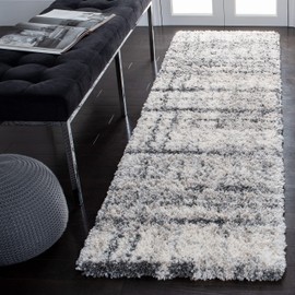 SAFAVIEH Fontana Shag Collection Runner Rug - 2'3" x 6', Ivory & Grey, Modern Design, Non-Shedding & Easy Care, 2-inch Thick Ideal for High Traffic Areas in Living Room, Bedroom (FNT855A)