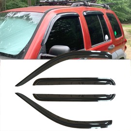4pcs Original Shatterproof Out-Channel Style Window Wind Vent Deflector for 02-07 Liberty,Tape On Sun Rain Guard Sets,Window Deflectors,Durable Window Visors for 2002-2007 Jeep Liberty 94428