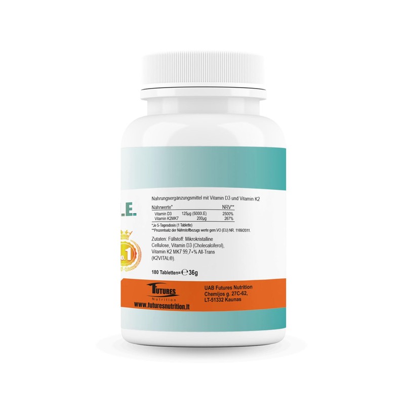 FUTURES NUTRITION 5000 IU Vitamin D3 K2 High Dose Vegan