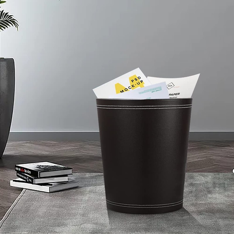 KINGFOM™ Classic Leather Waste Bin, Creative Waste Paper Basket, Storage