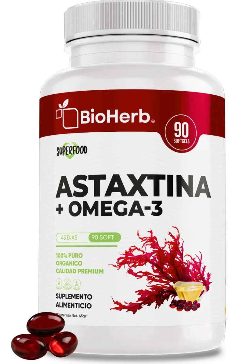 BioHerb  Astaxantina 12mg  Omega 3 EPA y DHA  Fórmula Premium de Alta Concentración  90 Cápsulas de 1000 mg  Ácidos Grasos Naturales  Suplemento
