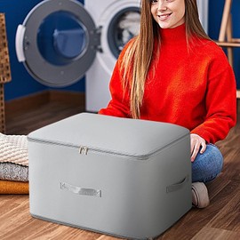 2 Piezas organizador autocomprimible,Bolsas de Organizador para Edredones,bolsa de almacenamiento plegable que ahorra espacio,para edredones, Mantas, Ropa de Cama, Ropa (Gris, X-Large)