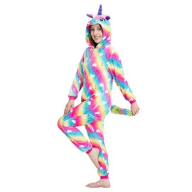 NewPlush Unisex Unicorn Costumes Pyjamas, Adult Women Men Animal Cosplay Onesie Rainbow Love Medium