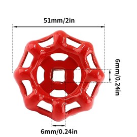 BokWin Metal Outside Faucet Round Wheel Handle，6x6mm Water Spigot Handle Square Broach, Valve Wheel Handles Paint Cast Steel Red(1 Pcs)