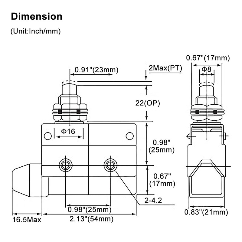 Baomain Limit Switch Panel Mount Push Plunger Momentary Type SPDT