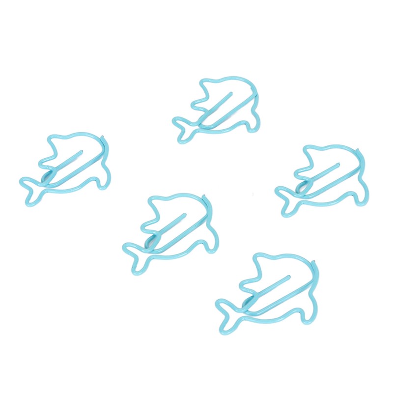 100Pcs Cute Paper Clips Blue Dolphin Style Exquisite Color Strong