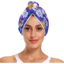 Beauty - Toallas de secado de cabello coloridas con botones absorbentes y ligeras para mujer, toalla de microfibra para cabello, paquete de 2 unidades