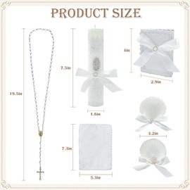 Baptism Candle Set for Boys Girls,White 5 PCS Baptism Kit Catholic Candle,Baptismal Towel,Baptismal Shell,Rosary andBible for Baby Dedication Christening Gift,Velas para Bautizo Niño