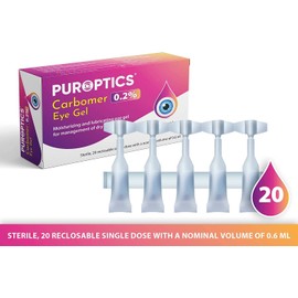 Puroptics Carbomer Eye Gel 0.2% in Single Dose Units, Protects The Cornea Against The Drying Out, Quick Acute Aid for The Dry Eyes, 20 x 0.6 ml Vials Preservative Free