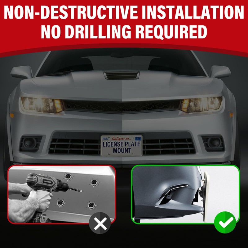 No Drill Front License Frame Compatible with Chevy Camaro 2010-2024