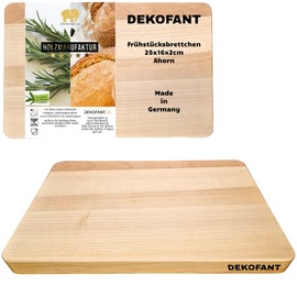 DEKOFANT Breakfast Board Maple 25 x 16 x 2 cm I Pleasantly Thick I Made of Regional Wood I Leave Natural I Practical Lunch Board Oiled Square