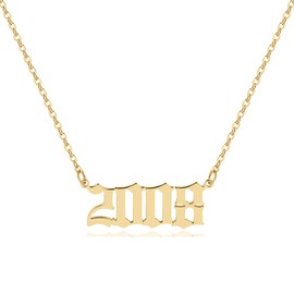 Birth Year Number Necklace Old English Number Pendant Necklace Stainless Steel Friendship Necklace Jewelry for Women and Girl 1980-2020 (2008)