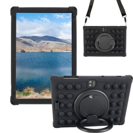 Sfulatdc Silicone Tablet Case 360 Rotating Kickstand/Handle and Shoulder Strap Stylus Pen Lightweight Soft Cover Compatible with JJGJ/AWOW TB02 10.1" Black