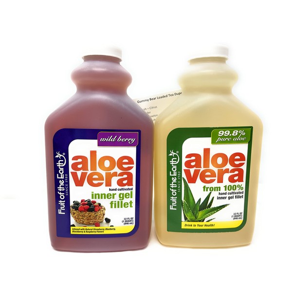 Fruit of The Earth Aloe Vera Juice Bundle: (1) 32oz Original, (1) 32oz Wild Berry & ThisNThat Recipe Card