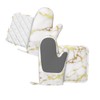 Marble Oven Mitts Pot Holders Set Silicone White Gold Kitchen