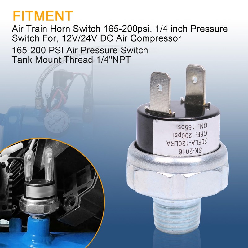 Air Pressure Switch 165-200 PSI Tank Mount Thread 1/4" NPT