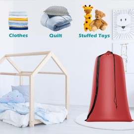 Heavy Duty Laundry Bag 2 Pack XL Nylon Laundry Bags with Straps, Washable Large Dirty Clothes Organizer with Drawstring Closure, Travel Washing Bag Fit a Laundry Hamper or Basket, Red