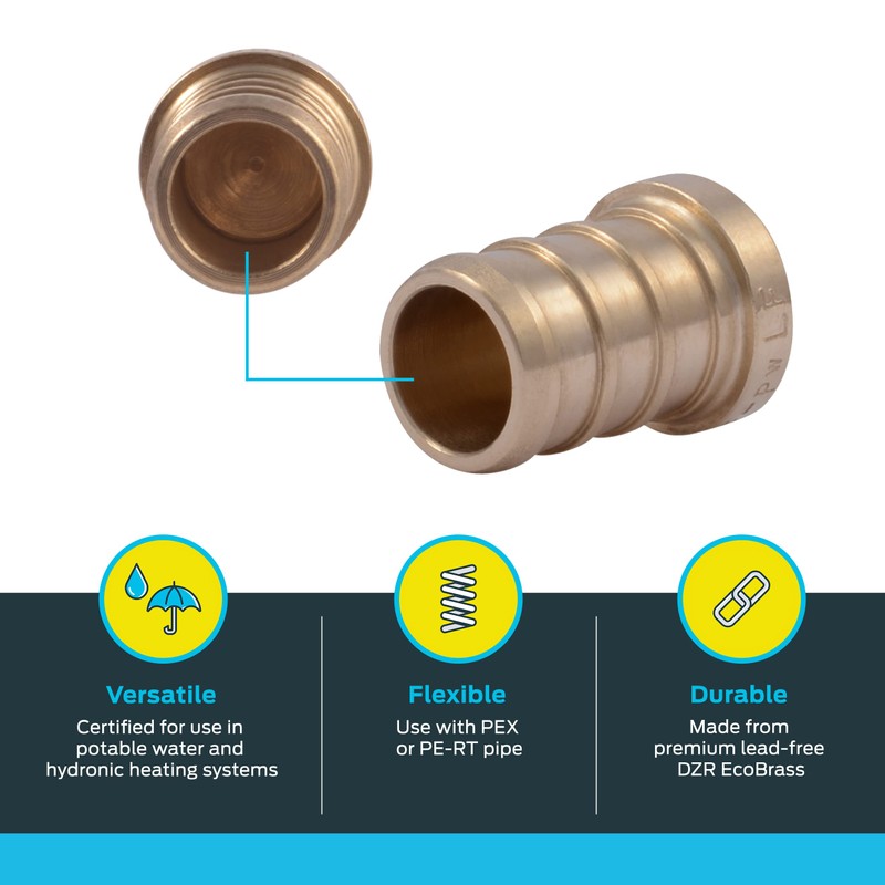 SharkBite 1/2 Inch Crimp Plug, Pack of 5, Brass Plumbing