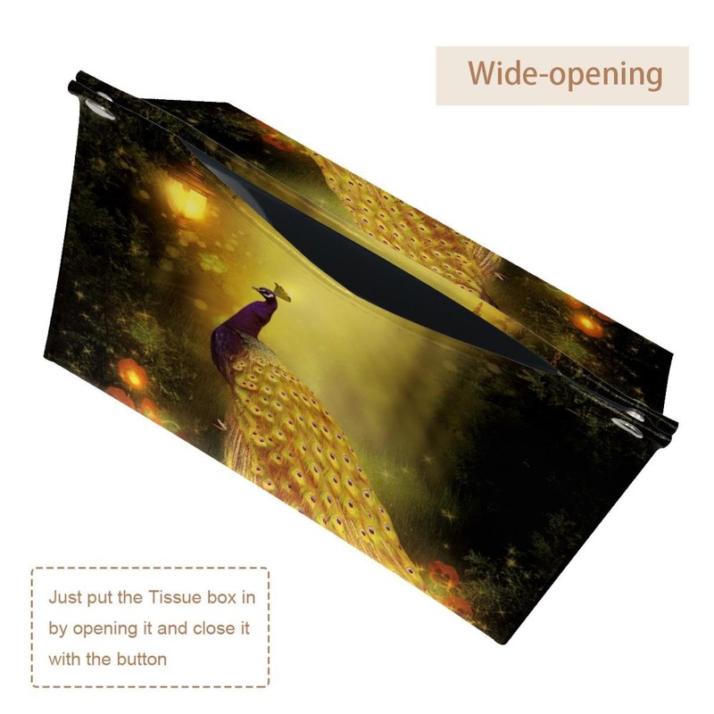 2 Pack Tissue Box Cover Holder, Peacock in Forest Under