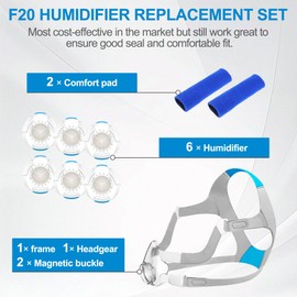 Upgraded Soft F20 Frame for Airfit F20/Airtouch F20 with Humidifiers for ResMed Humidx F20 | Including Frame Headgear& 6 pcs Humi DX F20 for Airmini, Great Value CPAP Supplies by Medihealer