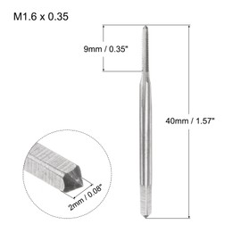 QUARKZMAN Metric Machine Tap M1.6 x 0.35 mm H2 High Speed Steel 3 Straight Flutes Screw Thread Processing Tool for Mechanic Repair DIY Pack of 2