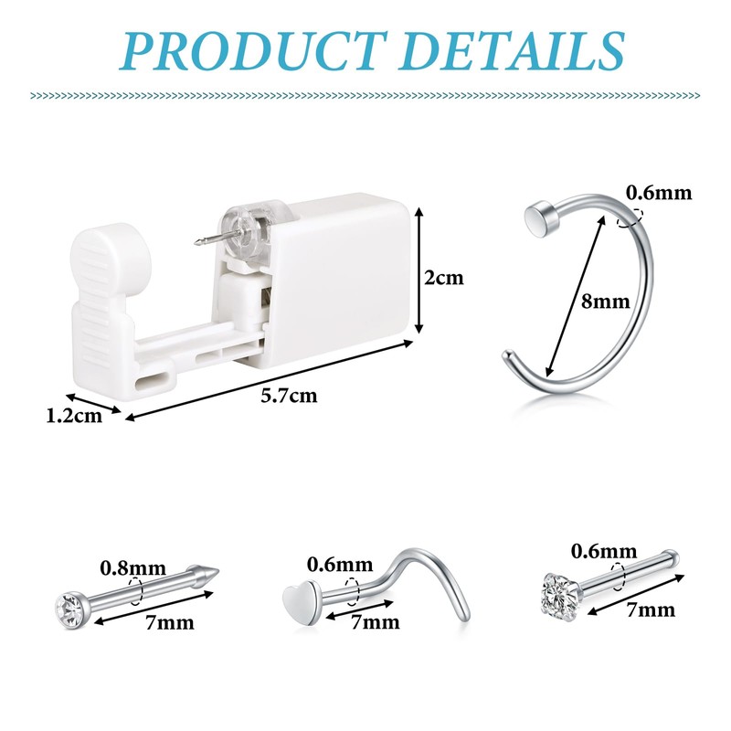 LAURITAMI 10Pcs Nose Piercing Kit, Disposable Piercing Gun Built-in Nose