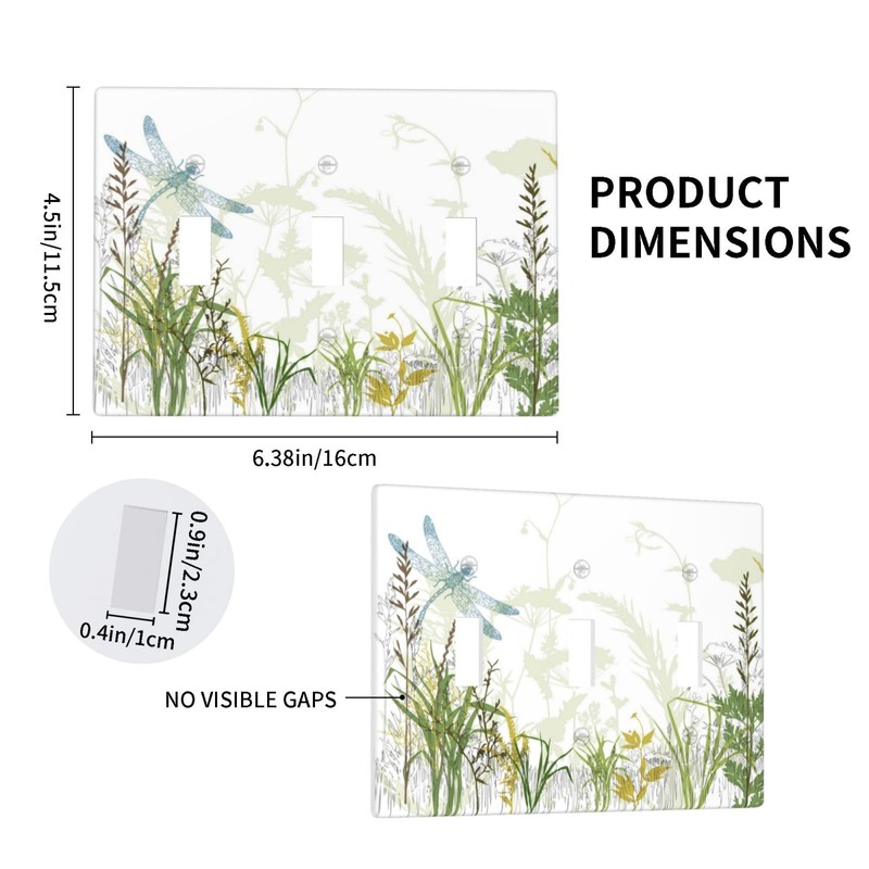Wild Flower Dragonfly 3 Gang Toggle Light Switch Cover Plates