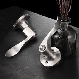 GOBEKOR 6 Pack Privacy Door Levers Interior Door Handles Brushed Nickel Lever Handles Keyless Modern Wave Levers for Bedroom and Bedroom