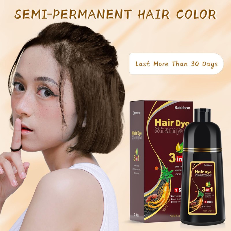 Bablabear Brown Hair Dye Shampoo for Gray Hair Coverage,Instant Hair