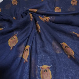 GFM® Women's Scottish Highland Coo Cow Scarf -Darker Navy Blue - (PSCF-FLD-CW-53-GHNL)
