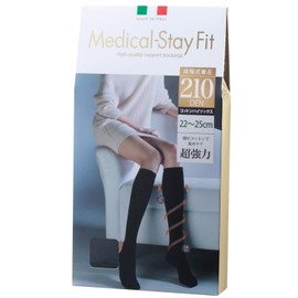 medyikarusuteifitto Graduated Wearing pressure Cotton High Socks 210 Denier Black 22 ~ 25 cm