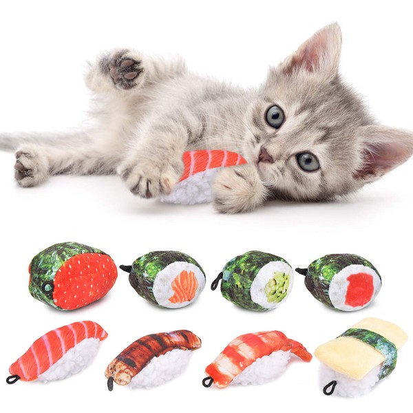Catnip Toys, 8 Pack Fluffy Cat Teething Chew Toy, Bite