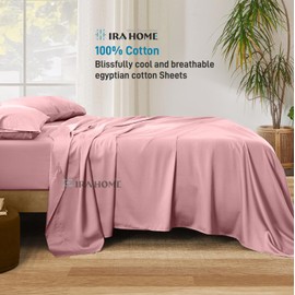 IRA HOME Queen Sheet Set for Queen Size Bed 100% Egyptian Cotton Sheets Queen Size with Bedding Sheets & Pillowcases, 4 Piece, 800 Thread Count 16 Inch Deep Pocket Bedsheet, Blush