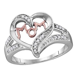 Diamond Solid 925 Sterling Silver Ladies Mom Mother Heart Unique Design Ring Band 1/10 Ctw. (.10 Ctw.) - Size 5