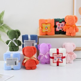 Creative Wedding Gift Set: Coral Velvet Bear & Square Towel Souvenir Violet + Bear Towel 10ea