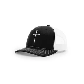 Nail Cross Jesus Christ Christian Embroidered Richardson 112 Trucker Cap Hat Black/White
