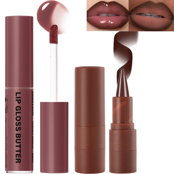Butter Lip Gloss Lip Liner Set,Dark Brown Combo Lip Liner
